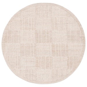 Abstract Light Brown/Ivory 6 ft. x 6 ft. Checkered Unitone Round Area Rug
