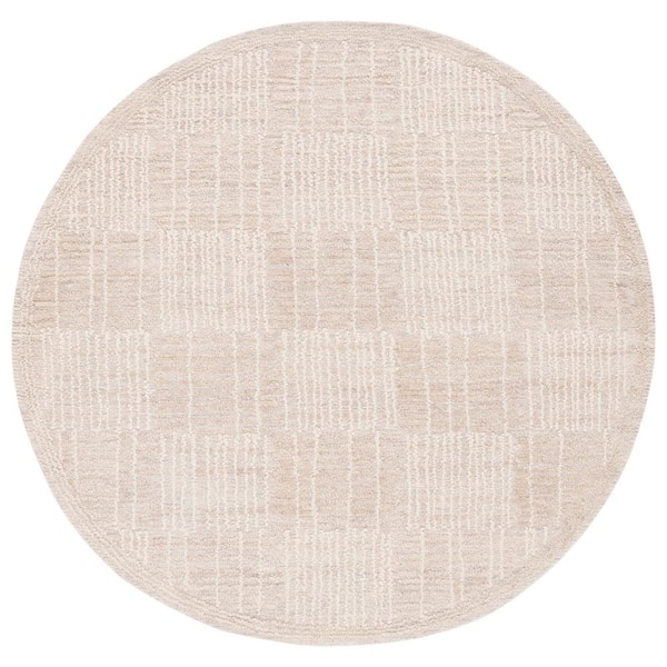 SAFAVIEH Abstract Light Brown/Ivory 6 ft. x 6 ft. Checkered Unitone Round Area Rug