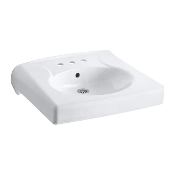 KOHLER Brenham Wall-Mounted Vitreous China Bathroom Sink in White with Overflow Drain