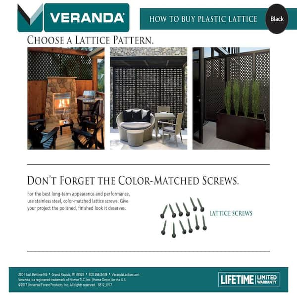 Veranda 4 ft. x 8 ft. Black Privacy Square Vinyl Lattice - Framed