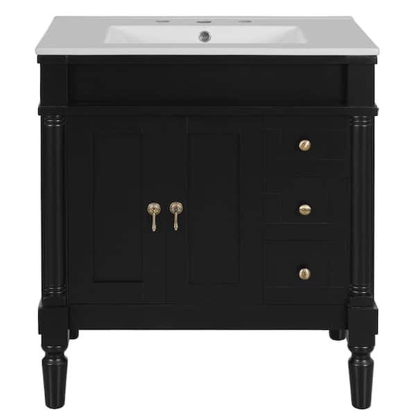 30 in. Freestanding Black Bath Vanity with White Ceramic Top Unassembled