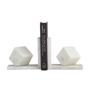 White Marble Cube Geometric Bookends (Set of 2)