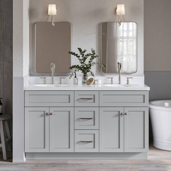 ARIEL Hamlet 61 in. W x 22 in. D x 36 in. H Bath Vanity in Grey with ...