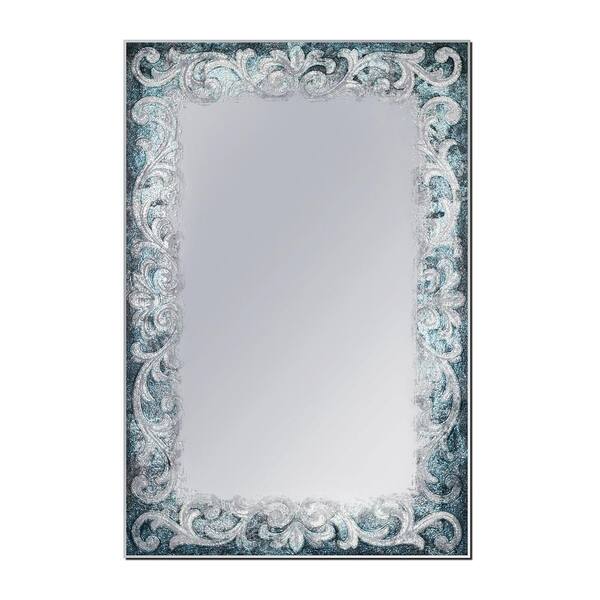 Deco Mirror Blue 24 in. W x 36 in. H Frameless Rectangular Bathroom Vanity Mirror in Silver blue, cool grays