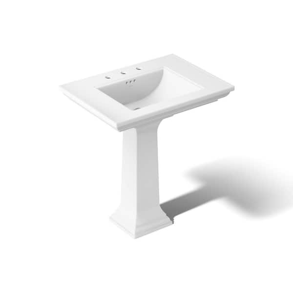 Memoirs Ceramic Pedestal Bathroom Sink with 8 in. Centers and Stately Design in White with Overflow Drain