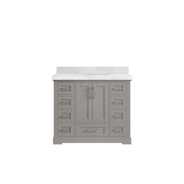 Willow Collections Boston 42 in. W x 22 in. D x 36 in. H Bath Vanity in Elephant Gray with 2 in. Calacatta Nuvo Top