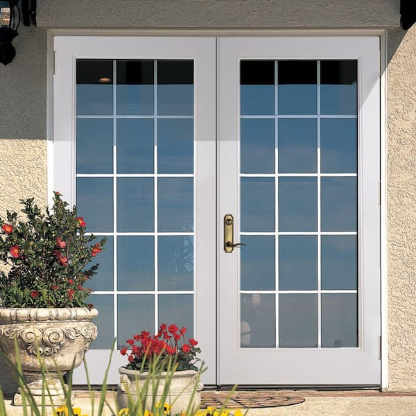 72 in. x 80 in. Right-Hand/Outswing Low-E 15 Lite Primed Steel Double Prehung Patio Door
