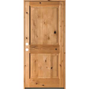 36 in. x 80 in. Rustic Knotty Alder Square Top Clear Stain Right-Hand Inswing Wood Single Prehung Front Door