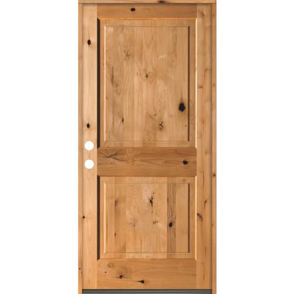 Krosswood Doors 42 in. x 80 in. Rustic Knotty Alder Square Top Clear Stain Right-Hand Inswing Wood Single Prehung Front Door