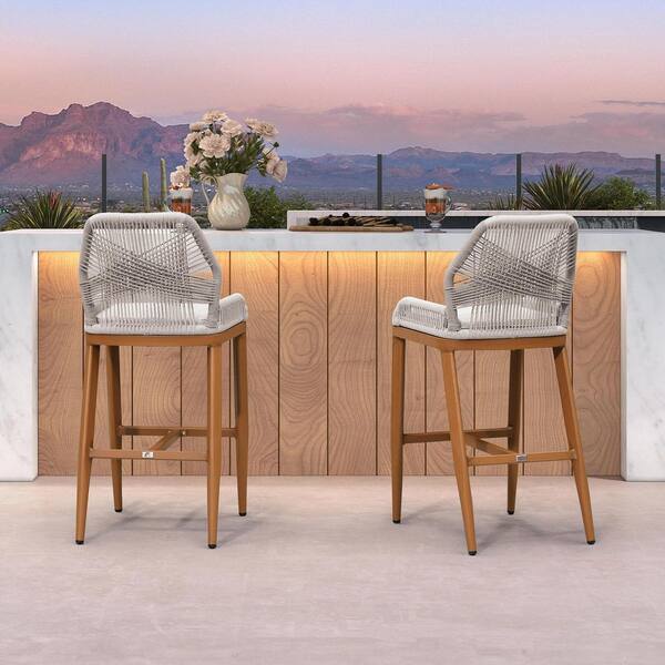 PURPLE LEAF Modern Aluminum Twill Wicker Woven Bar Height Outdoor