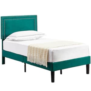 Upholstered Bed with Adjustable Headboard, No Box Spring Needed Platform Bed Frame, Bed Frame Green Twin Bed