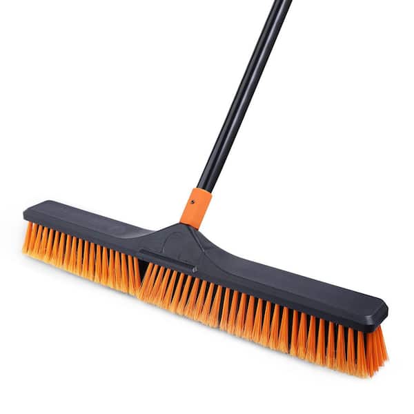 65 in. Long Handle 24 in. Push Broom Brush for Floor Cleaning, Orange