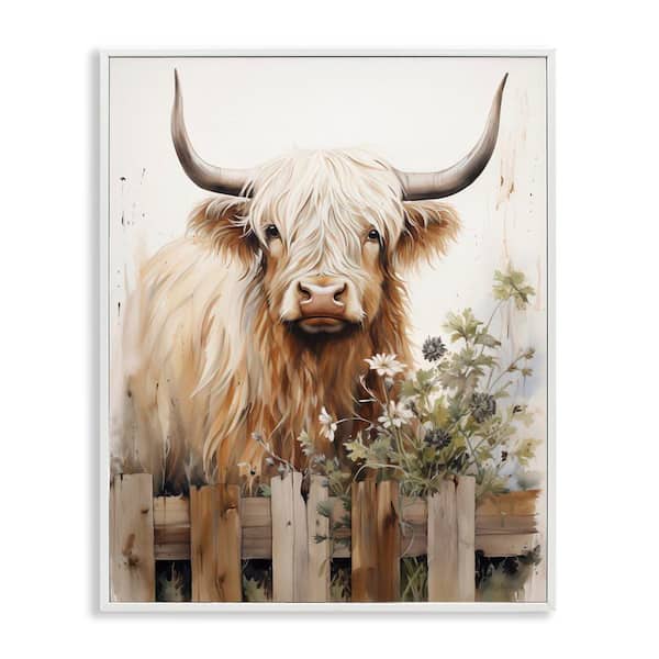 Stupell Industries Cattle and Garden Fence by Arlington Prints White Framed Animal Giclee Art Print 30 in. x 24 in.