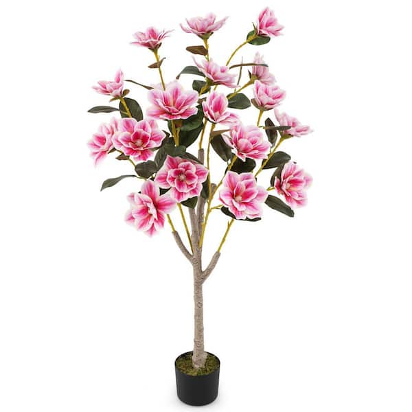 4.3 ft. Pink Artificial Flower Tree, Faux Plant with Elegant Leaves and Multi-branch Trunks in Pot