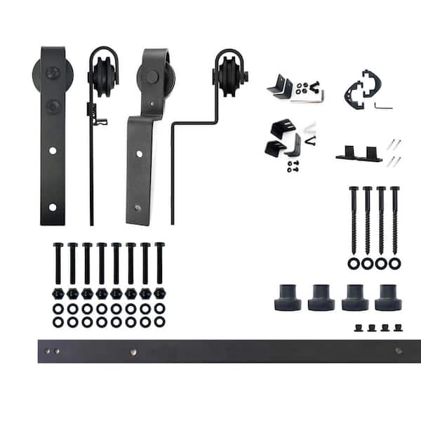HOMACER 5 ft./60 in. Black Rustic Single Track Bypass Sliding Barn Door Track and Hardware Kit for Double Doors