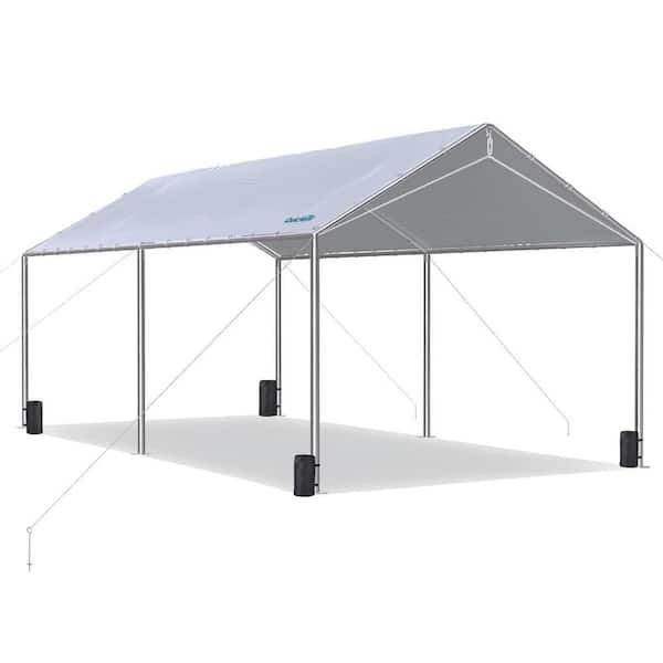 10 ft. x 20 ft. Heavy Duty Car Canopy, Galvanized Frame Carport Outdoor Garage Party Tent Boat Shelter-Gainsboro