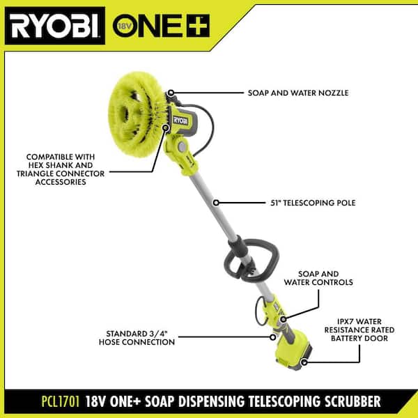 RYOBI - ONE+ 18V Cordless Soap Dispensing Scrubber Kit with 2.0 Ah Battery and Charger