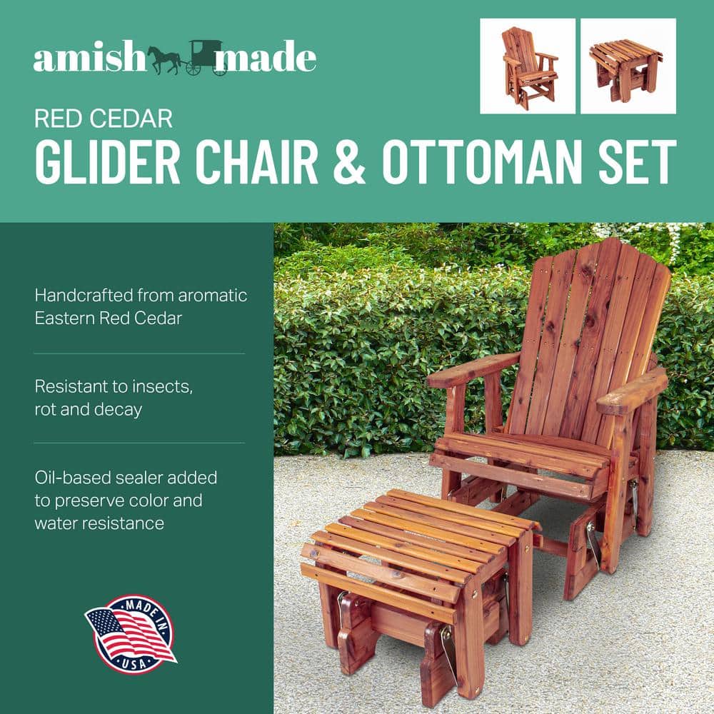 Natural Cedar Adirondack Glider Chair with Ottoman