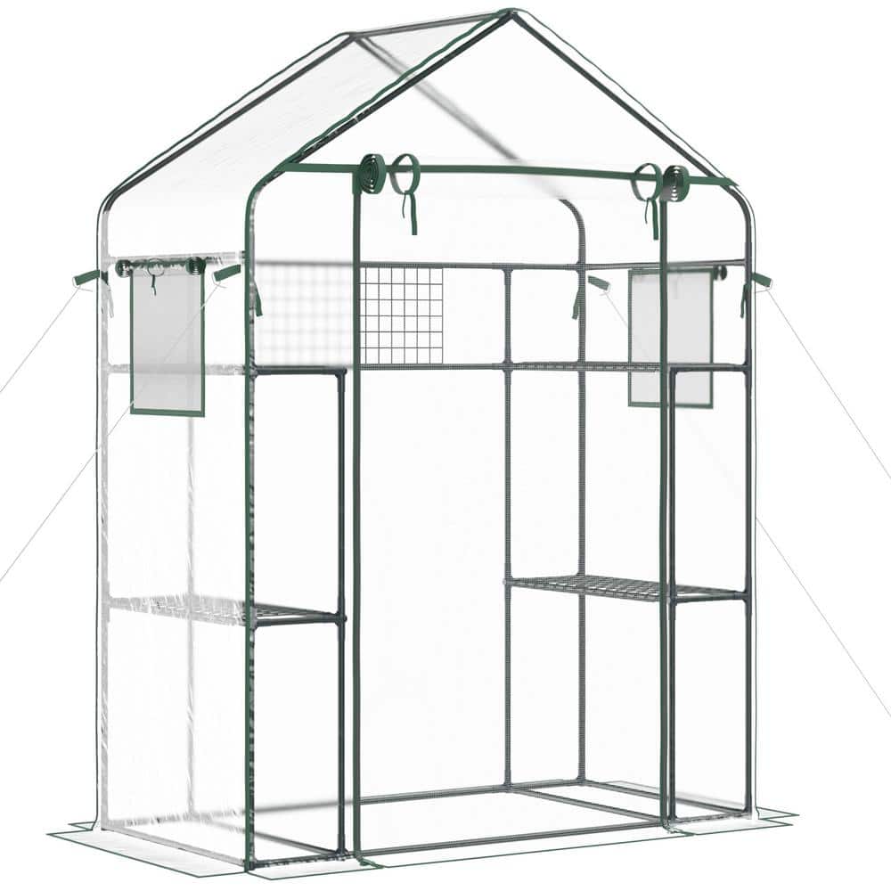 56 in. x 29 in. x 77 in. Outdoor Walk-in Greenhouse with Mesh Door, Windows