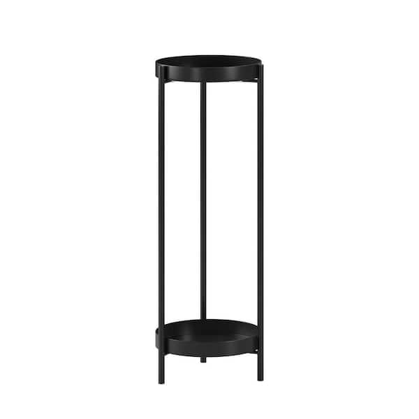 30 in. Indoor/Outdoor Black Metal Plant Stand 2-Tiers Tall Display Storage Shelf