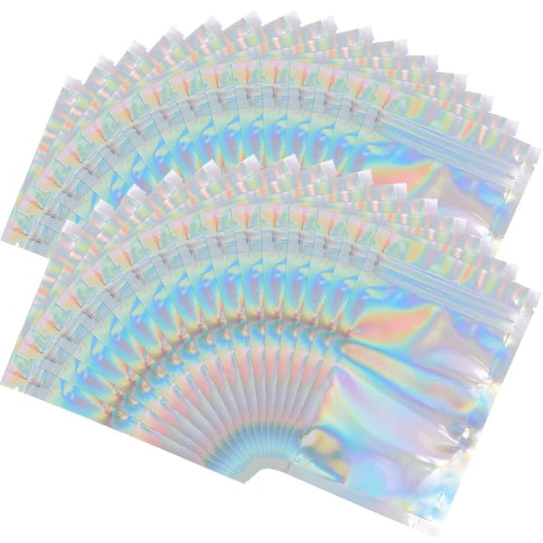 Holographic Smell-Proof Resealable Foil Zipper Bags with Clear Window for Food, 4 in. x 6 in., 100-Pack