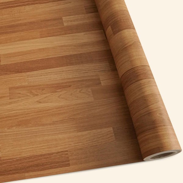 Vintage Yellow Oak Wood Block Vinyl Peel and Stick Wallpaper Roll Self-Adhesive Contact Paper (Covers 36 sq. ft.)