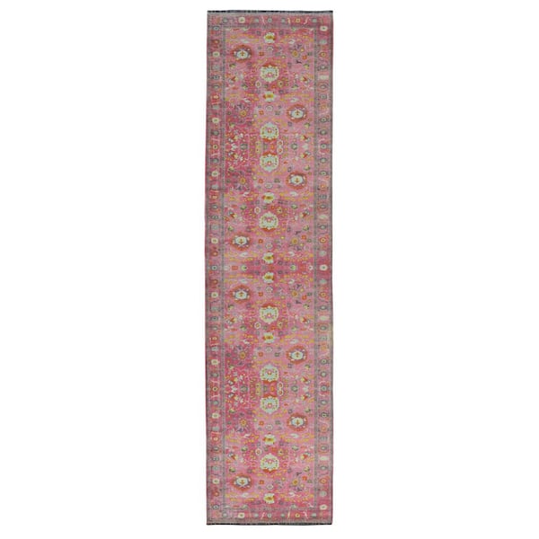 Lena Pink and Blue 2 ft. x 10 ft. Transitional Woven Oriental Polyester Rectangle Indoor Runner Rug