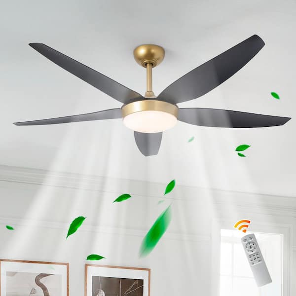 56 in. Indoor Black and Gold Low Profile Standard Ceiling Fan with Dimmable Integrated LED and Remote for Living Room