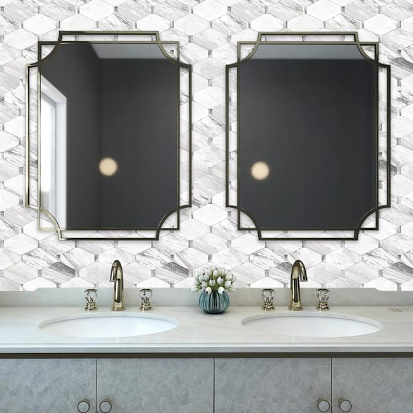 White Carrera Brushed Silver 11.22 in. x 11.90 in. Metal Peel and Stick Backsplash Tile (0.9 sq. ft./pack)