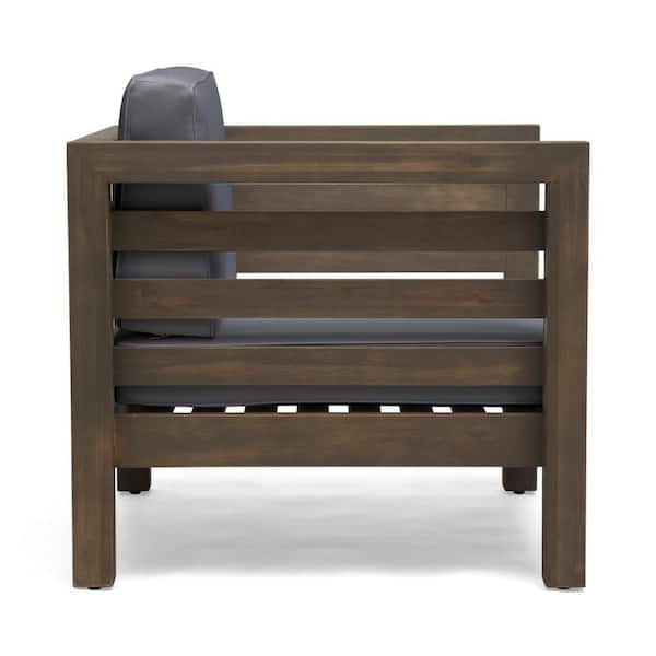 Oana Grey 5-Piece Wood Outdoor Patio Conversation Sectional Seating Set with Dark Grey Cushions