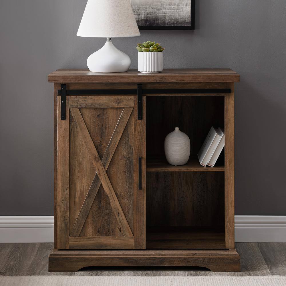 Rustic Oak Sliding Barn Door Accent Cabinet