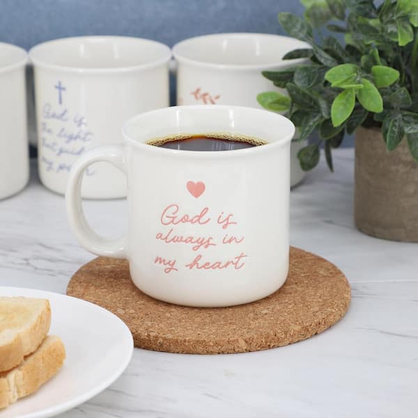 Daily Wisdom 4 Piece Assorted 21 Ounce Stoneware Mug Set in White Gibson Home