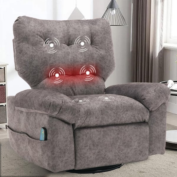 Boyel Living Gray Overstuffed Rocker Recliner Chair with Massage and Heat, 360 °Swivel Fabric Wide Seat Single Sofa Lounge Chairs
