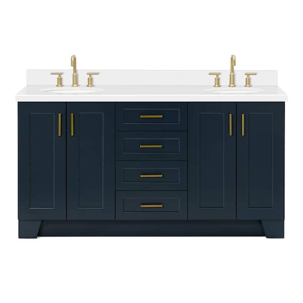 Taylor 66 in. W x 22 in. D x 36 in. H Double Sink Freestanding Bath Vanity in Midnight Blue with Pure White Quartz Top