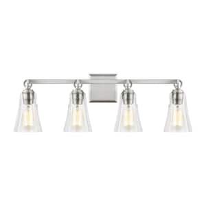Monterro 30 in. W. 4-Light Satin Nickel Vanity Light with Clear Seeded Glass Shades