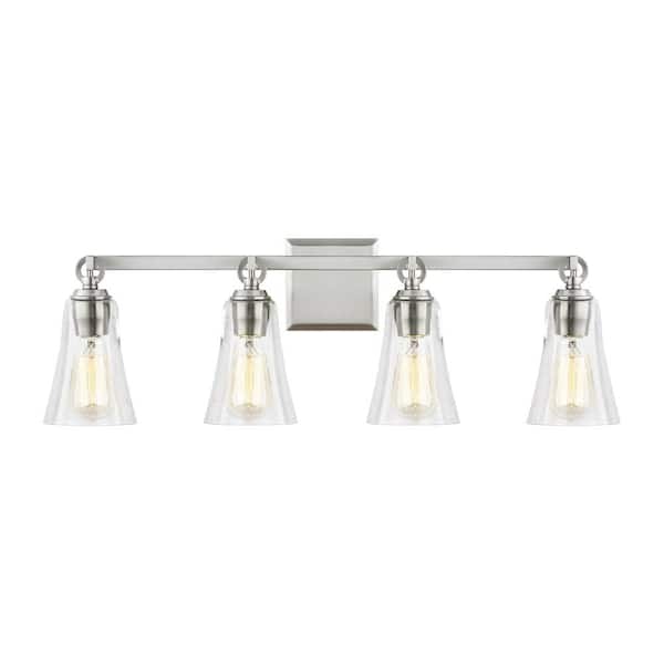 Generation Lighting Monterro 30 in. W. 4-Light Satin Nickel Vanity Light with Clear Seeded Glass Shades
