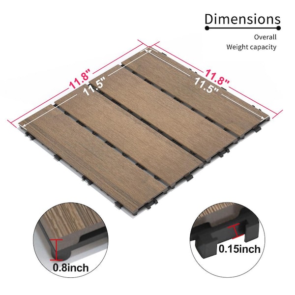 Angel Sar 12 in. x 24 in. x 0.8 in. 10-Pieces Light Brown DIY Interlocking Decking Tiles, Wood Plastic Composite Patio Deck Tiles
