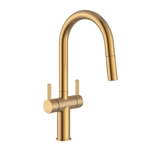 Amalfi Brushed Bronze 17.25 in. 2-Handle Pull Down Sprayer Kitchen Faucet with 360° Swivel
