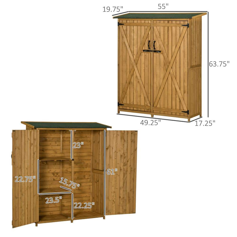 Natural Fir Wood Outdoor Storage Cabinet with Shelves and Lockable Doors