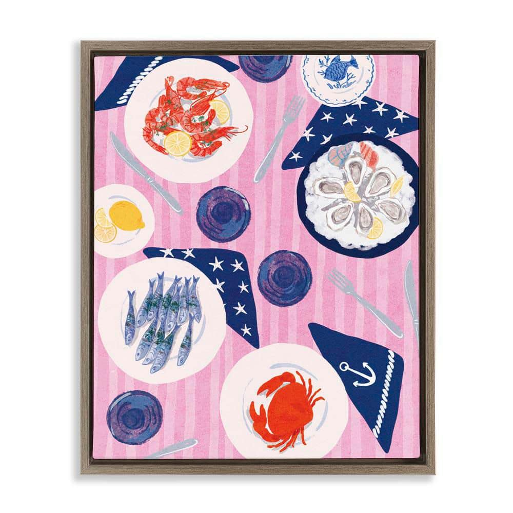 Seafood Plates Table by Be Ni La Brown Floater Frame Food Graphic Art Print 21 in. x 17 in. price history on PriceWatchPro