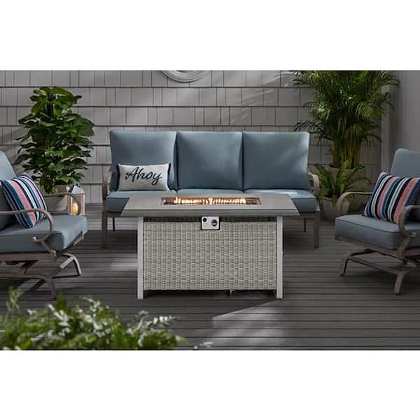 Home Decorators Collection Anaheim 49 in. W 50000 Btu White Aluminum Propane Outdoor Fire Pit with Fire Glass