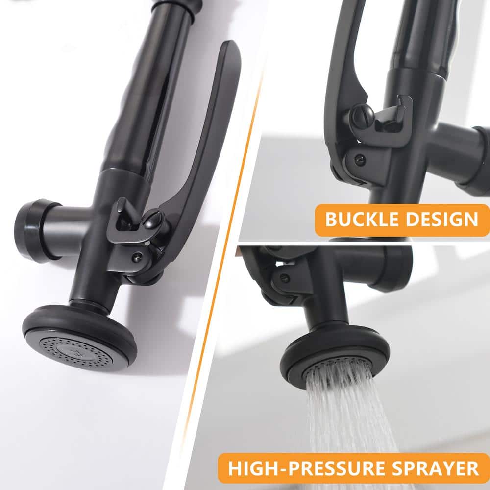 Black Stainless Steel Commercial Single Handle Kitchen Faucet with Pull-Down Sprayer