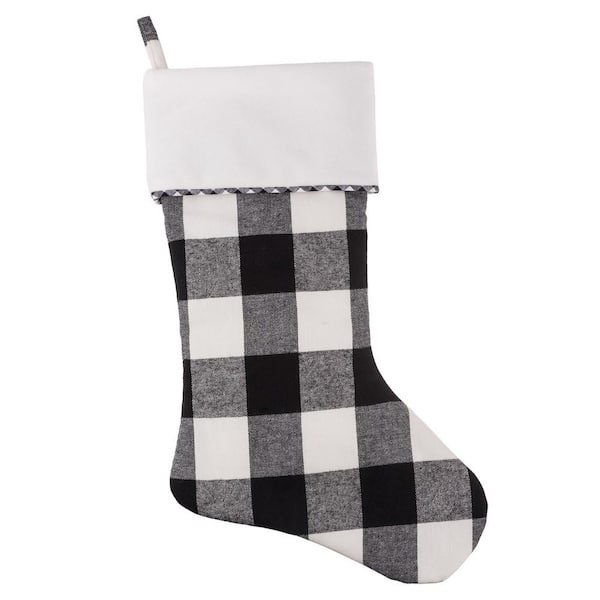 Haute Decor HangRight 18.7 in. Black and White Polyester Buffalo Check Stocking
