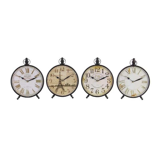 Litton Lane Black Metal Vintage Analog Tabletop Clock (Set of 4)