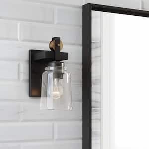 Knollwood 4.5 in. Antique Bronze Sconce with Vintage Brass Accents and Clear Glass Shade