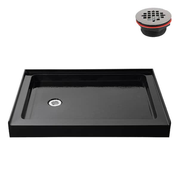 GB-2509-40-BL 48 in. x 36 in. Alcove Acrylic Shower Pan Base in Glossy Black with Left Drain, Drain Included