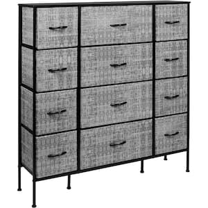 12-Drawer Gray White Dresser Steel Frame Wood Top Easy Pull Fabric Bins 11.75 in. L x 46.5 in. W x 48.7 in. H