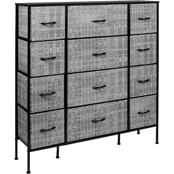 Sorbus 12-Drawer Gray White Dresser Steel Frame Wood Top Easy Pull Fabric Bins 11.75 in. L x 46.5 in. W x 48.7 in. H