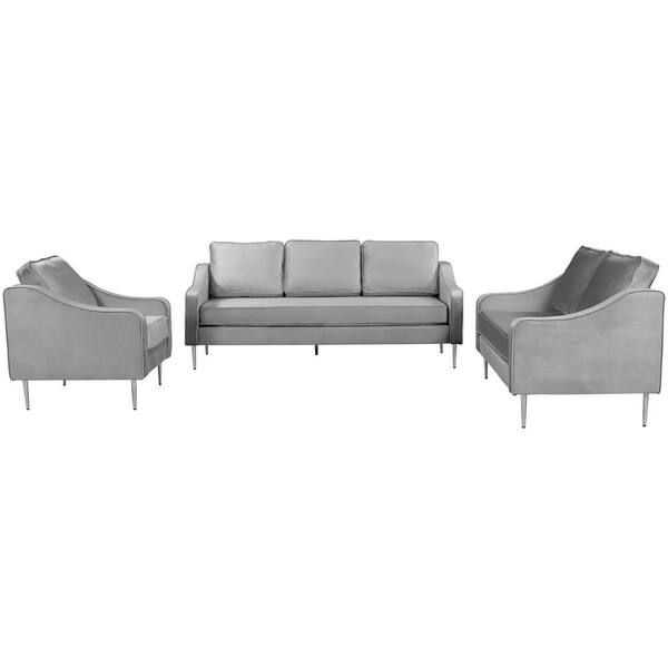 76.4 in. W Velvet Upholstered Couch in Gray (1-Plus 2-Plus 3-Seat) LJ4 ...