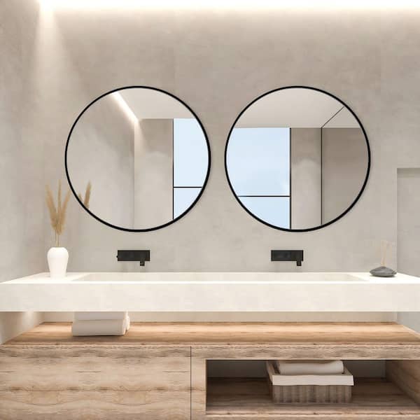 24 in. W x 24 in. H Black Vanity Round Wall Mirror Aluminum Alloy Frame Bathroom Mirror